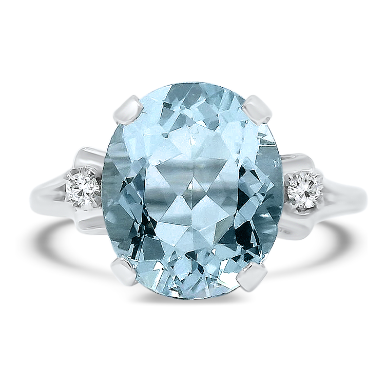 PAGE Estate Ring Estate 14k White Gold Aquamarine and Diamond Ring 8.25