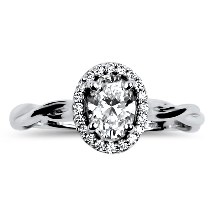 Estate 14K White Gold Halo Style Oval Diamond Engagement Ring with