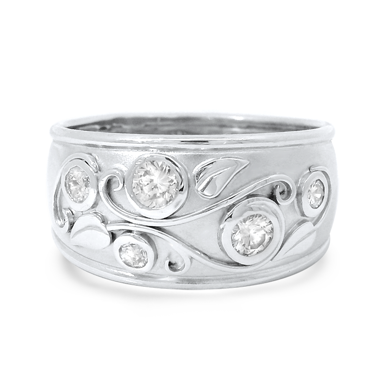 PAGE Estate Ring Estate 14k White Gold Leafy Ring 6.75