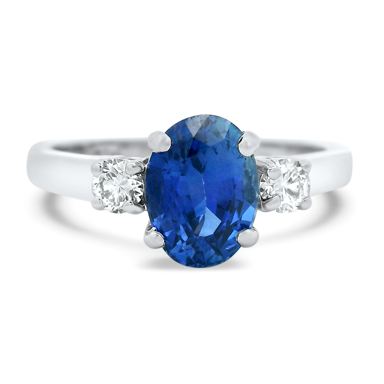 PAGE Estate Ring Estate 14k White Gold Oval Ceylon Sapphire & Diamond Ring