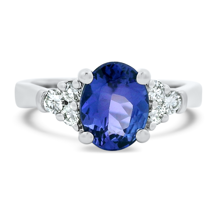 PAGE Estate Ring Estate 14k White Gold Oval Tanzanite & Diamond Cluster Ring 6.25