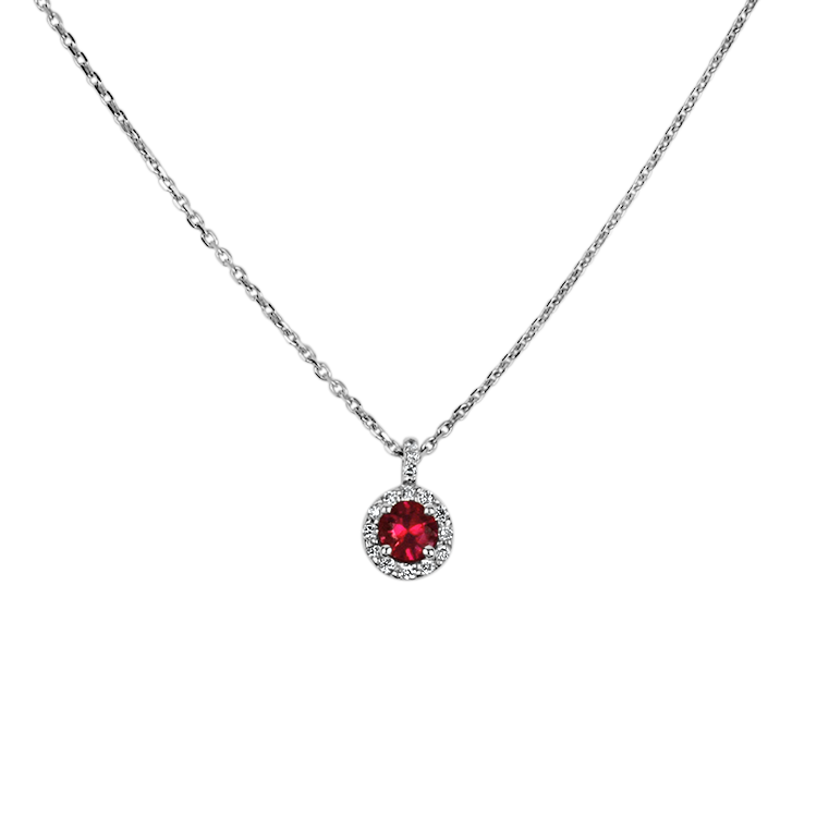 Estate 14k White Gold Ruby & Diamond Pendant Necklace