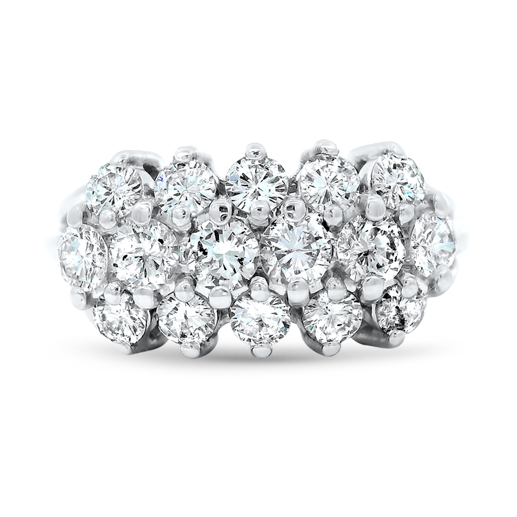 PAGE Estate Ring Estate 14k White Gold Three Row Diamond Ring 6.25