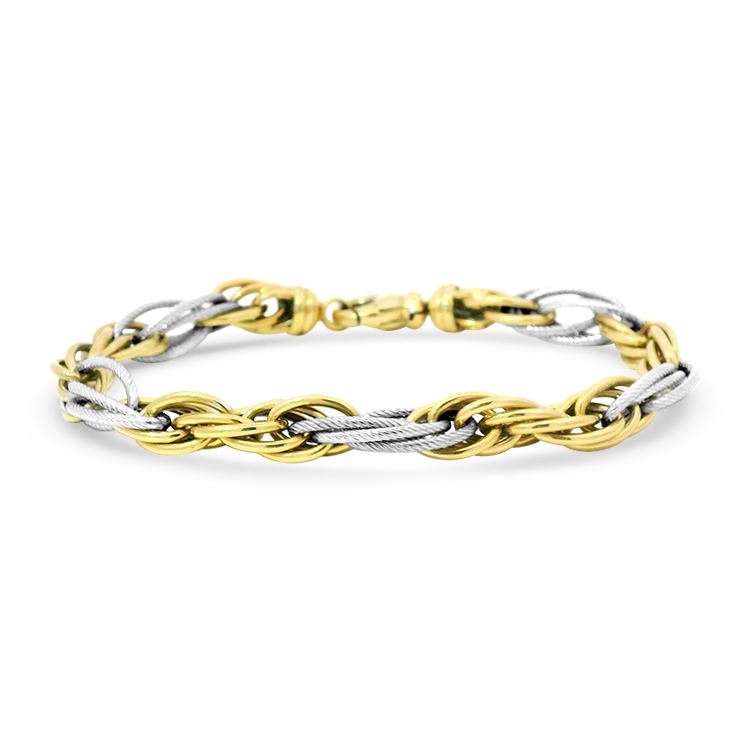 Estate 14k Yellow and White Gold Alternating Rope Link Bracelet