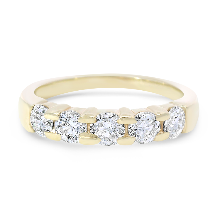 PAGE Estate Wedding Band Estate 14k Yellow Gold 5-Stone Diamond Band 7.5