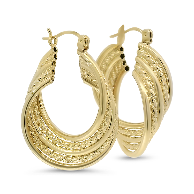 PAGE Estate Earrings Estate 14k Yellow Gold Alternating Rope Twist Hoop Earrings