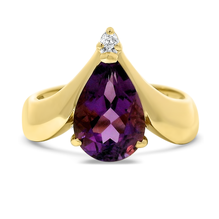 PAGE Estate Ring Estate 14k Yellow Gold Amethyst and Diamond Ring 9