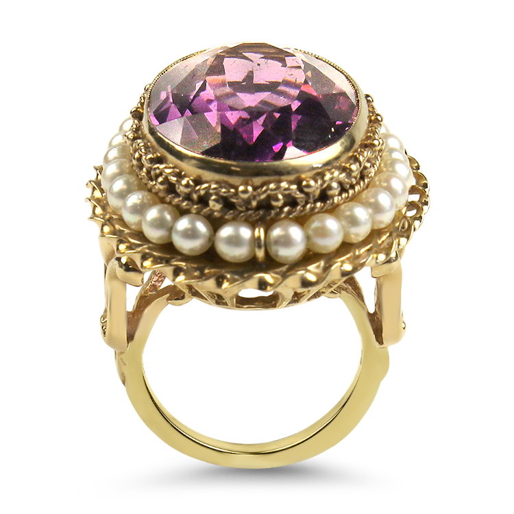 PAGE Estate Ring Estate 14k Yellow Gold Amethyst and Pearl Ring
