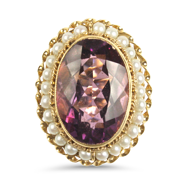 PAGE Estate Ring Estate 14k Yellow Gold Amethyst and Pearl Ring