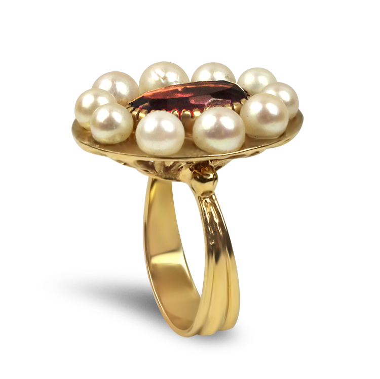 PAGE Estate Ring Estate 14K Yellow Gold Amethyst & Pearl Halo Ring 8.75