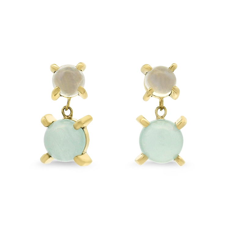 PAGE Estate Earrings Estate 14k Yellow Gold Aquamarine & Moonstone Drop Earrings