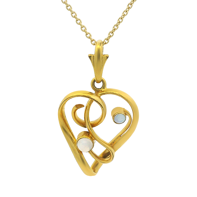 PAGE Estate Necklaces and Pendants Estate 14k Yellow Gold Art Nouveau Heart-Shaped Opal Pendant