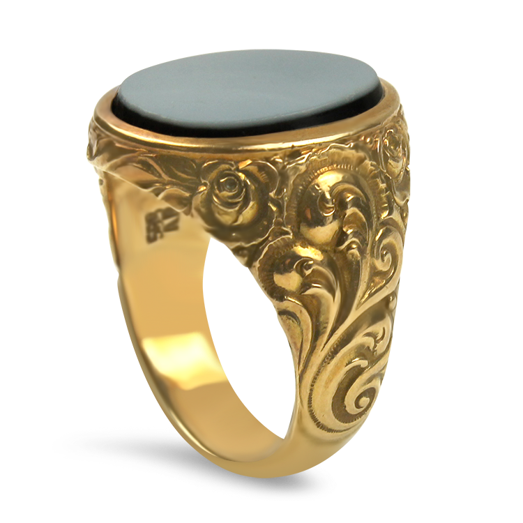 PAGE Estate Ring Estate 14k Yellow Gold Banded Agate Floral Ring 9