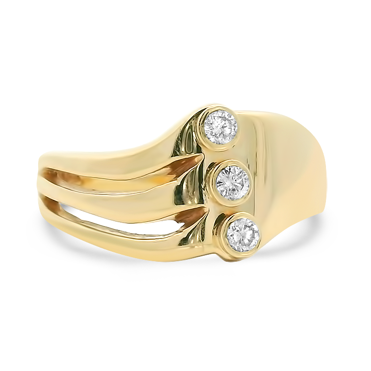 PAGE Estate Ring Estate 14k Yellow Gold Bezel-Set Diamond Wave Ring 8