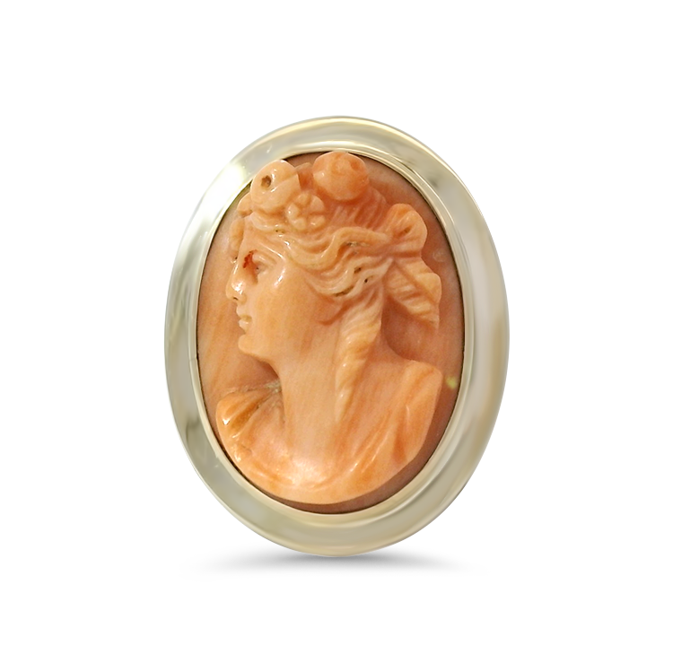 PAGE Estate Pins & Brooches Estate 14k Yellow Gold Coral Cameo Lady Portrait Pendant & Brooch