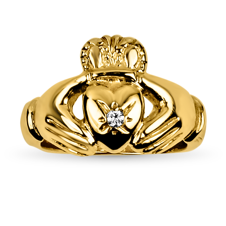 PAGE Estate Engagement Ring Estate 14K Yellow Gold Diamond Claddagh Ring 7.0