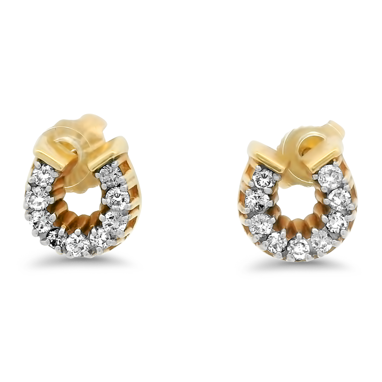 Estate 14k Yellow Gold Diamond Horseshoe Stud Earrings
