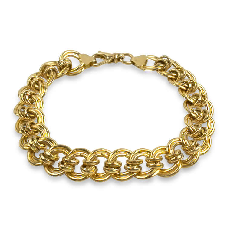 Estate 14K Yellow Gold Double Round Link Charm Bracelet