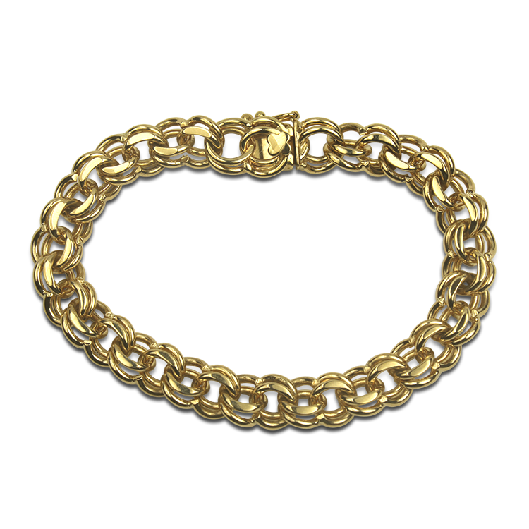 Estate 14K Yellow Gold Double Round Link Charm Bracelet