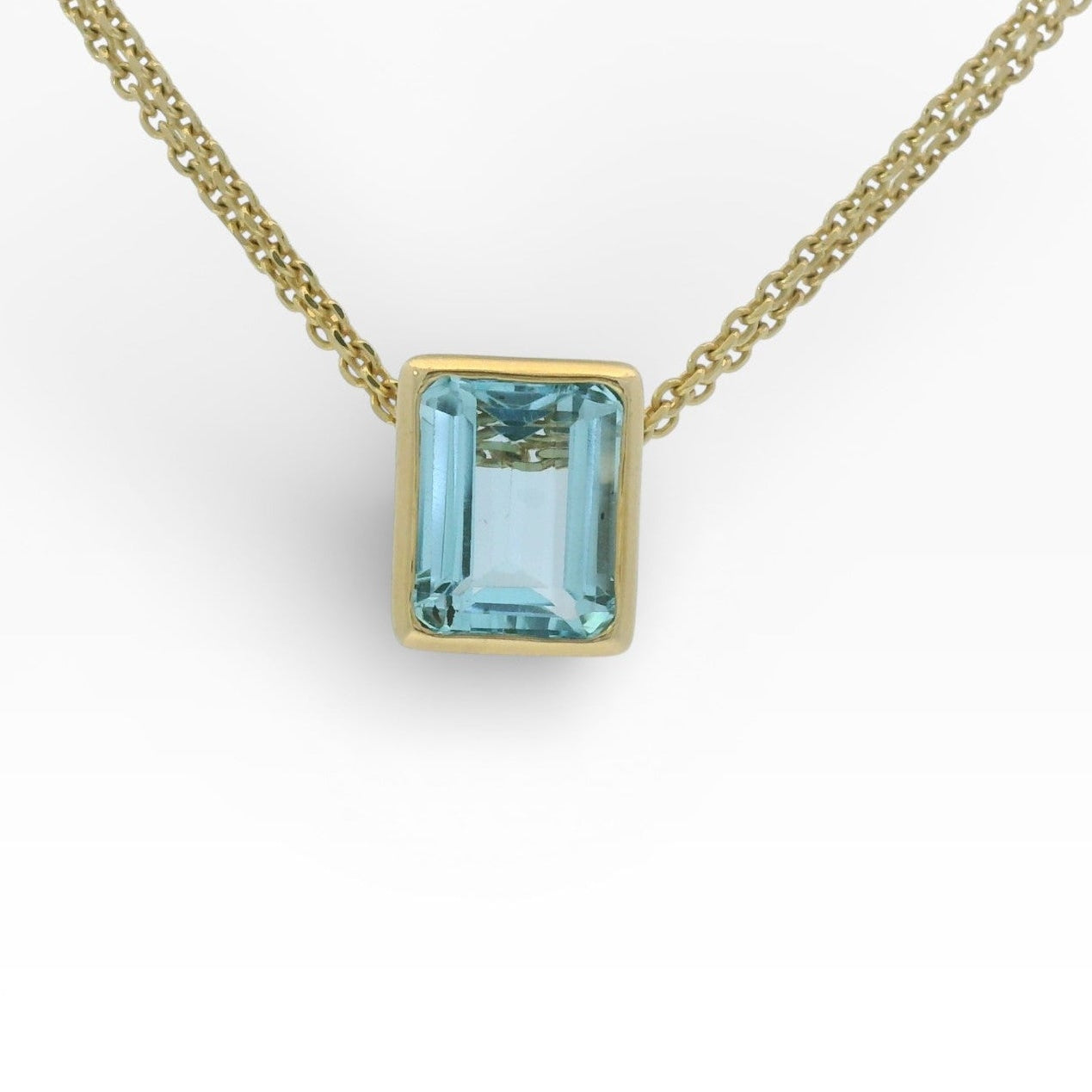 Estate 14K Yellow Gold Emerald-Cut Blue Topaz Slide Pendant 