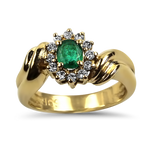PAGE Estate Ring Estate 14K Yellow Gold Emerald Diamond Halo Bypass Ring