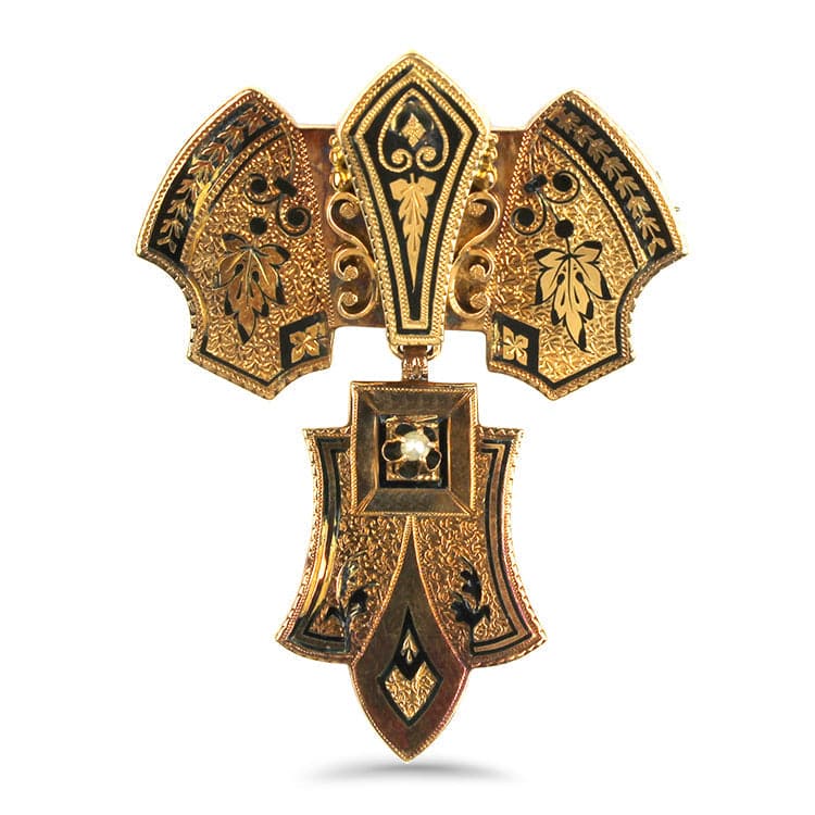 PAGE Estate Pins & Brooches Estate 14K Yellow Gold Engraved Black Enamel Pin/Pendant