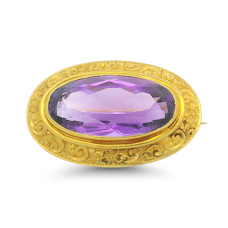 Estate 14k Yellow Gold Engraved Oval Amethyst Brooch – Springer's