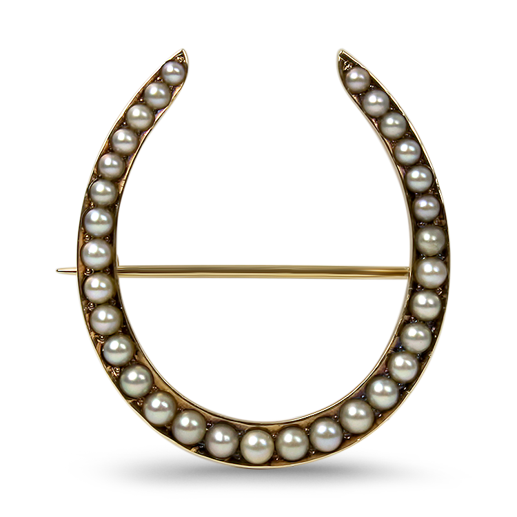 PAGE Estate Pins & Brooches Estate 14k Yellow Gold Graduated Pearl Horseshoe Pin