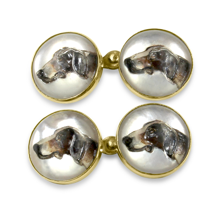 PAGE Estate Necklaces and Pendants Estate 14K Yellow Gold Intaglio Dog Cuff-Links