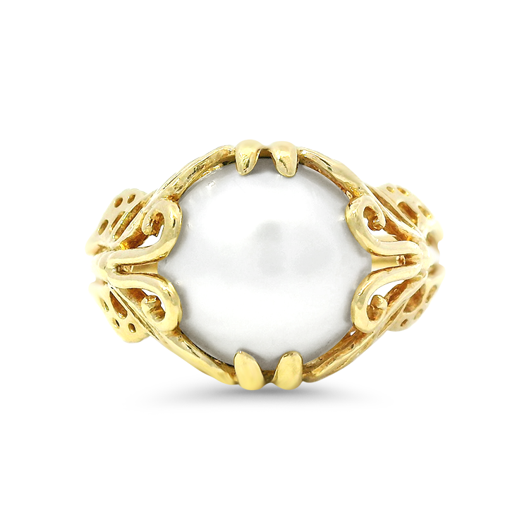 PAGE Estate Ring Estate 14k Yellow Gold Mabe Pearl Butterfly Ring 7