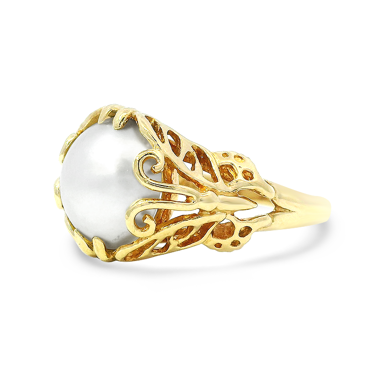 PAGE Estate Ring Estate 14k Yellow Gold Mabe Pearl Butterfly Ring 7