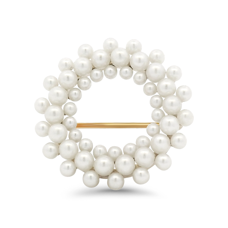 PAGE Estate Pins & Brooches Estate 14k Yellow Gold Pearl Halo Brooch