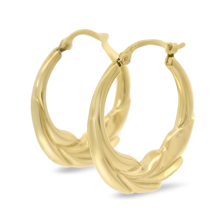 PAGE Estate Earrings Estate 14k Yellow Gold Polished Leaf Hoop Earrings