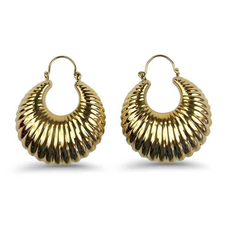 Estate 14k Yellow Gold Puffy Ribbed Hoop Earrings – Springer's