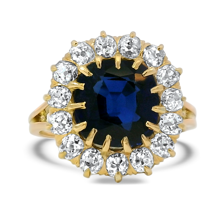 PAGE Estate Ring Estate 14k Yellow Gold Sapphire and Diamond Halo Ring 6.75