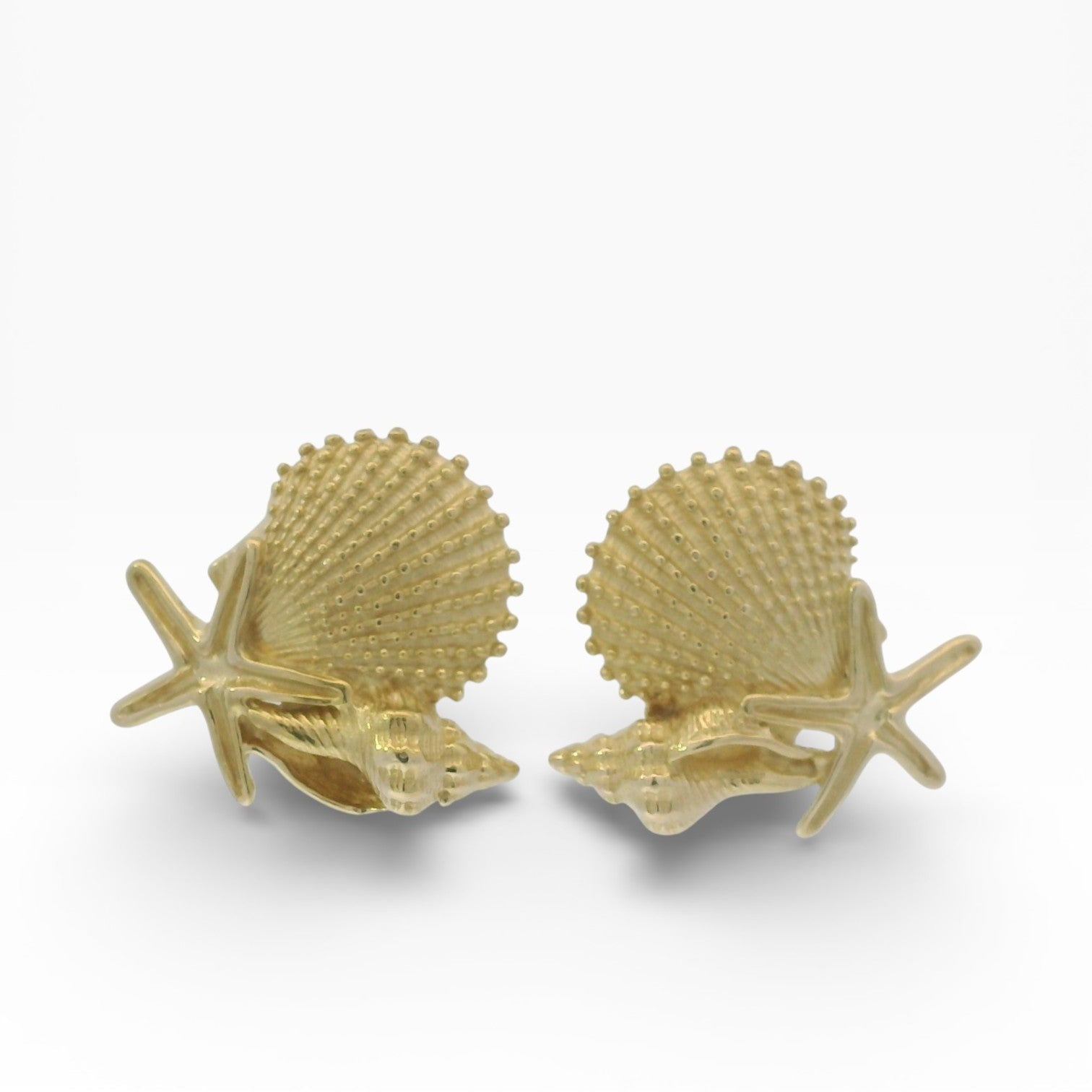 14k Gold Seashell Earrings Studs Vintage Diamond And 14K Gold Shell Earrings – Alpha Omega Jewelry