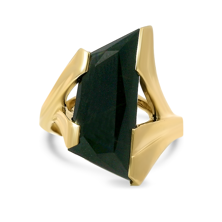 PAGE Estate Ring Estate 14k Yellow Gold Strellmans Asymmetric Onyx Ring 7.25