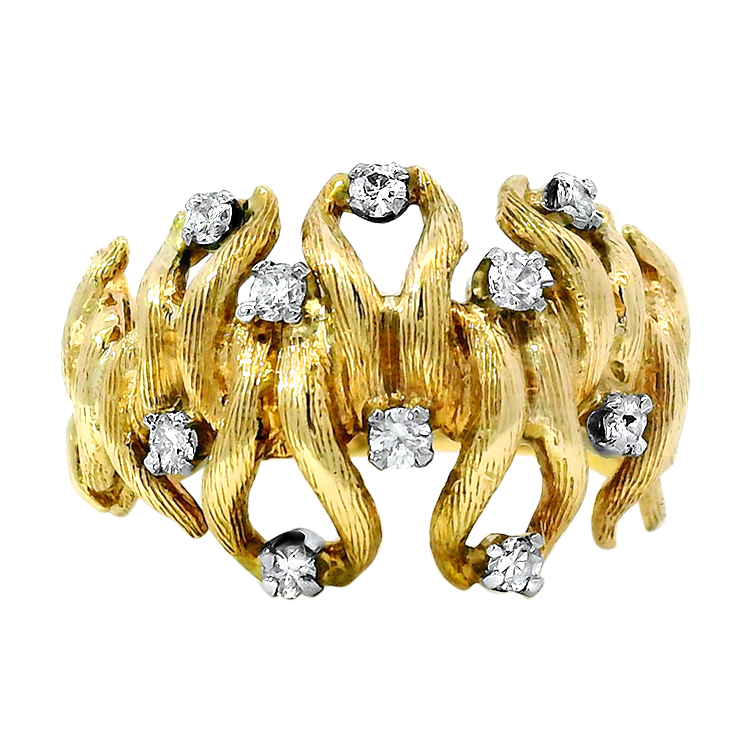 PAGE Estate Ring Estate 14k Yellow Gold Tentacle-Style Diamond Ring 9