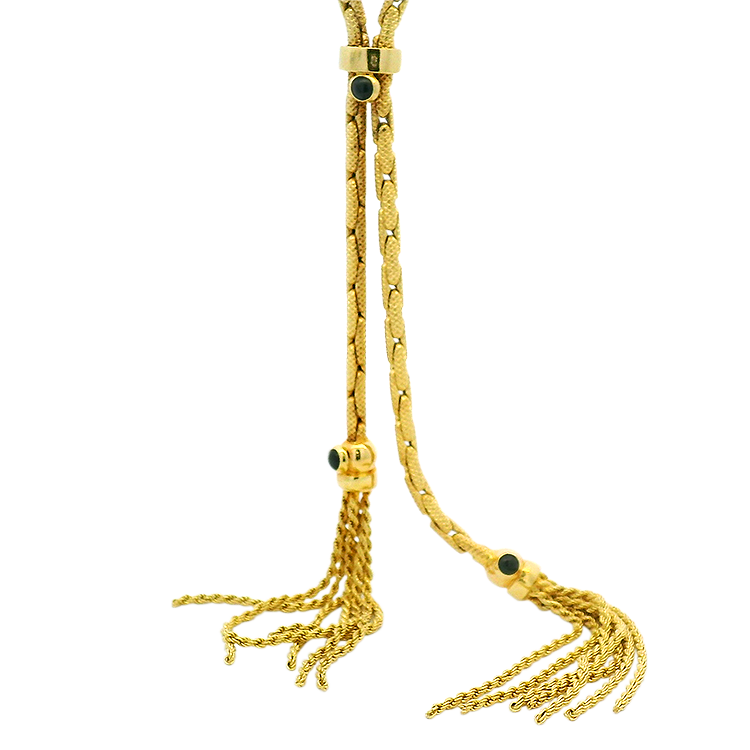 PAGE Estate Necklaces and Pendants Estate 14k Yellow Gold Textured Fancy Link Neckchain with Tassels