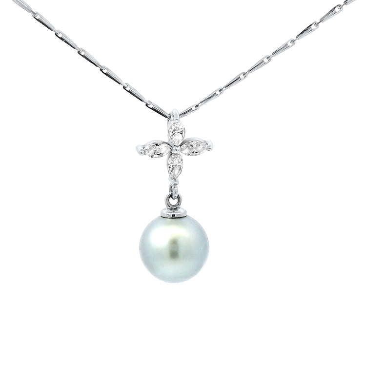 Estate 18k and 14k White Gold Diamond and Pearl Necklace – Springer's