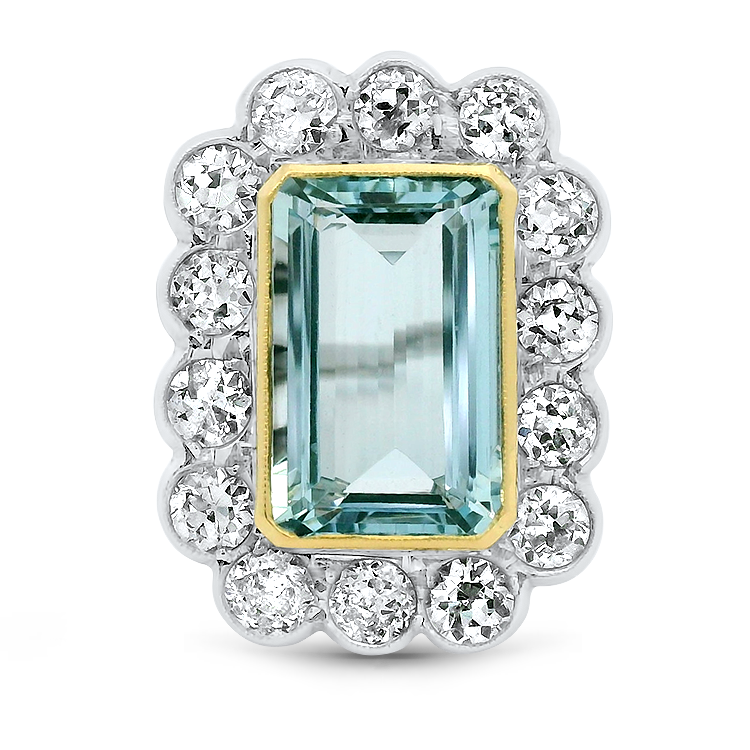 PAGE Estate Ring Estate 18k Two-Tone Aquamarine and Diamond Ring 6.5