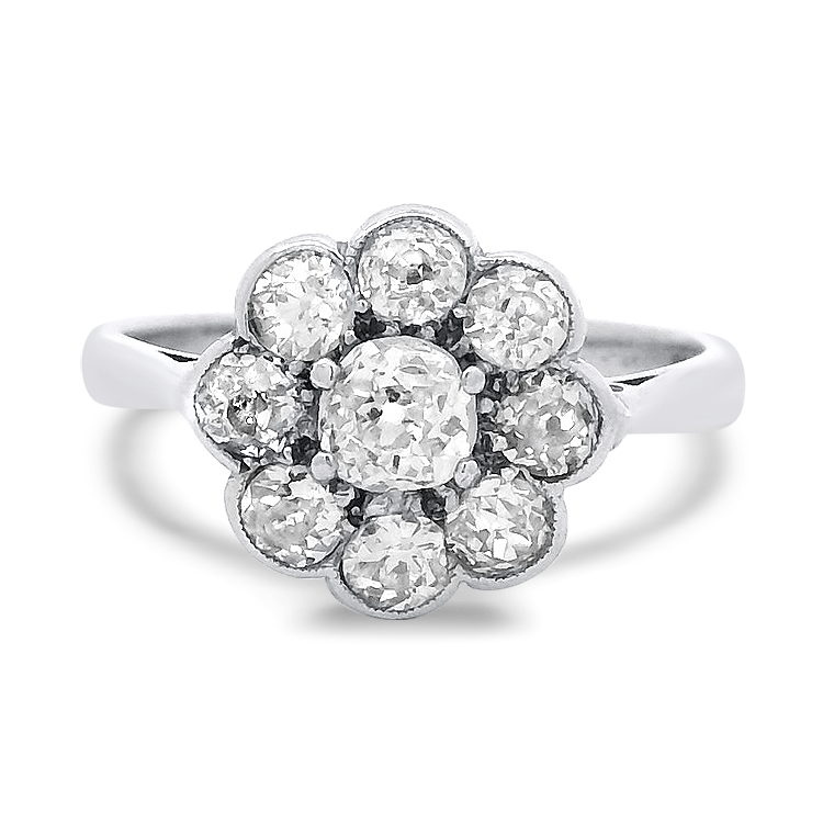 PAGE Estate Ring Estate 18k White Gold Halo Cluster Ring 5.5