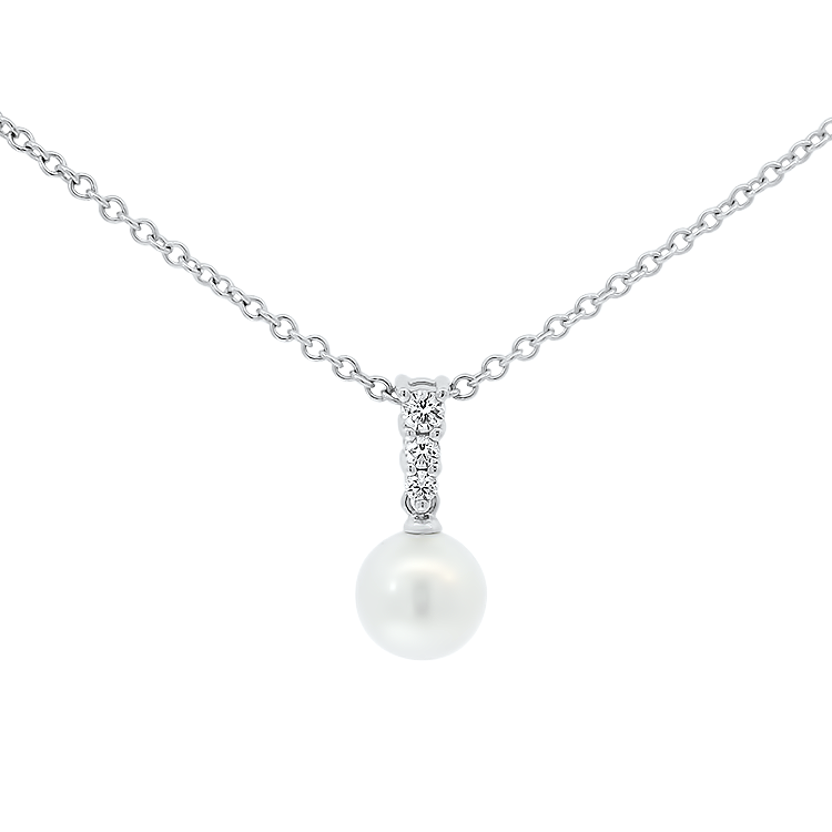 PAGE Estate Necklaces and Pendants Estate 18k White Gold Pearl and Diamond Pendant Necklace