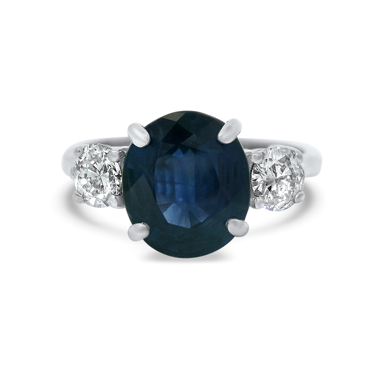 PAGE Estate Ring Estate 18k White Gold Sapphire and Diamond Three-Stone Ring