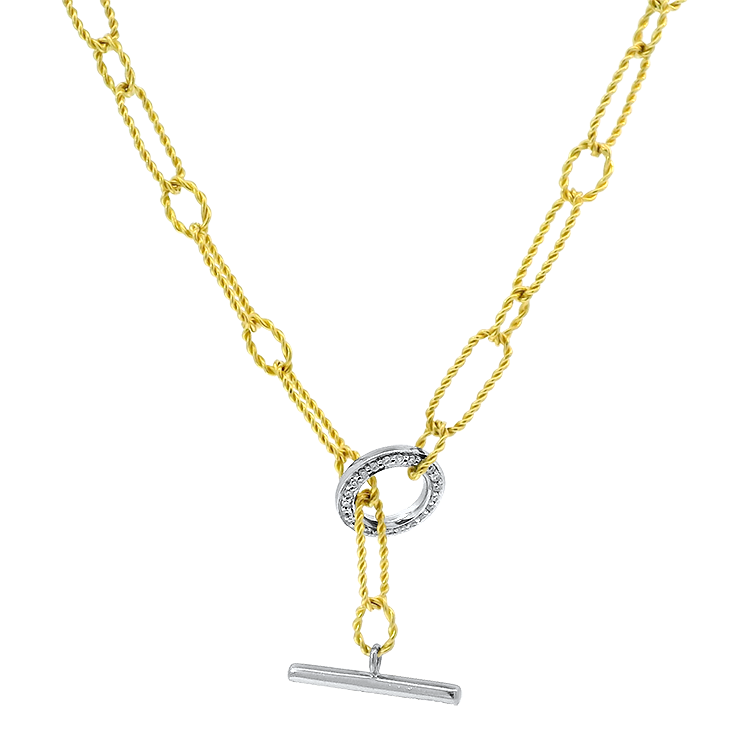 PAGE Estate Necklaces and Pendants Estate 18k Yellow and White Gold Two-Tone Rope Cable Link Chain with Diamond Toggle Clasp