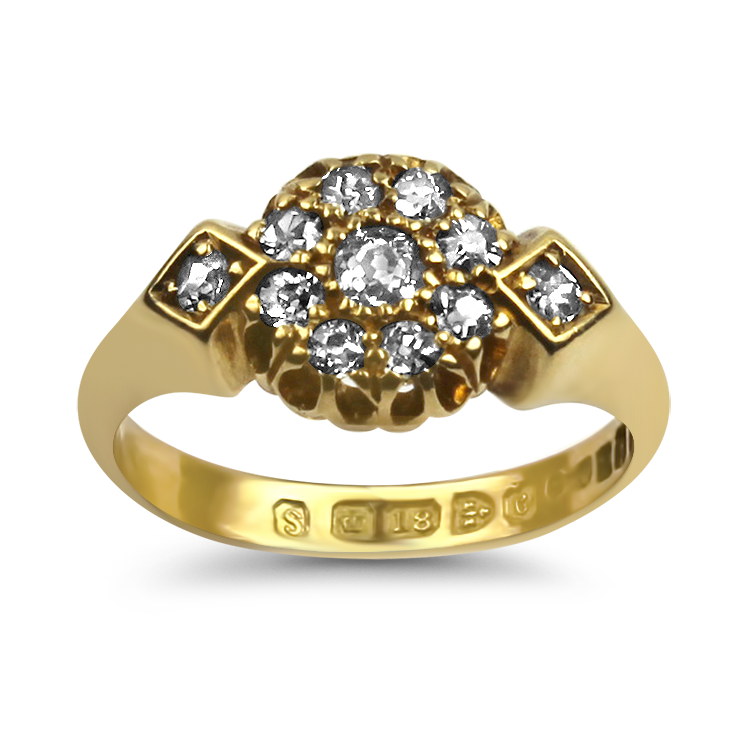 PAGE Estate Engagement Ring Estate 18k Yellow Gold Antique Diamond Cluster Ring 4.5