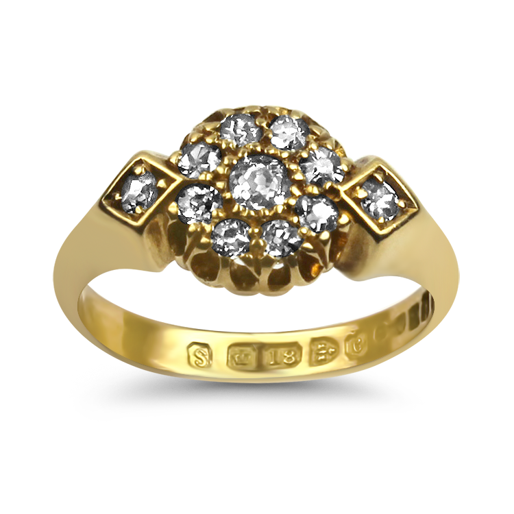 Estate 18k Yellow Gold Antique Diamond Cluster Ring Springer s