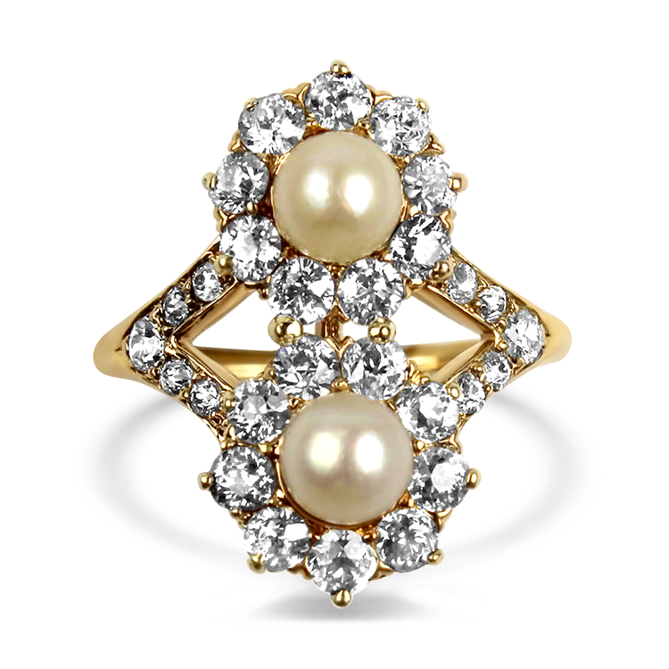 PAGE Estate Ring Estate 18K Yellow Gold Antique Pearl & Diamond Ring 5