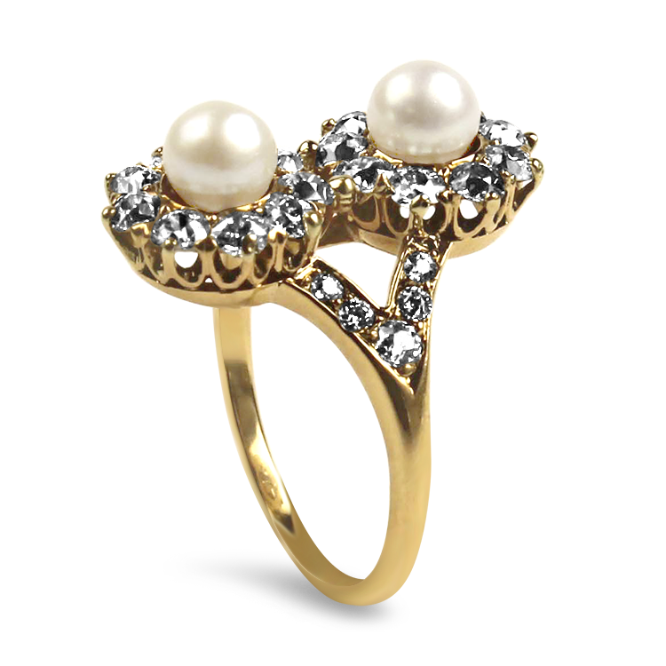 PAGE Estate Ring Estate 18K Yellow Gold Antique Pearl & Diamond Ring 5