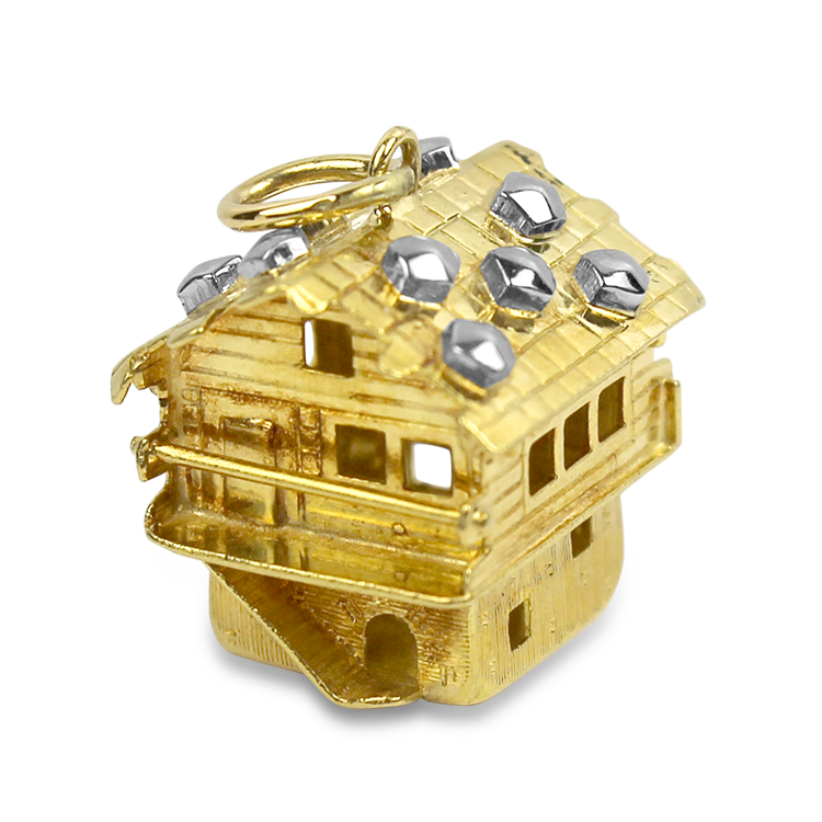 PAGE Estate Necklaces and Pendants Estate 18K Yellow Gold Cabin Charm